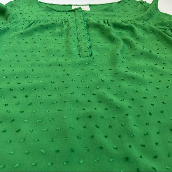 Anthropologie Maeve Scallop Edge Swiss Dot Blouse Green 2 Rayon 3/4 Sleeve - Picture 6 of 10
